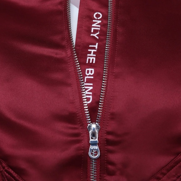 ONLY THE BLIND • Signature Satin Wine Bomber Jacket Coat - Picture 4 of 7